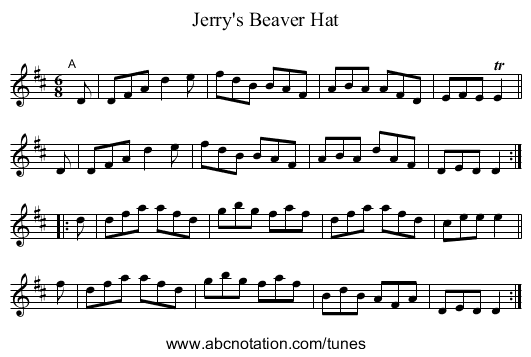 Jerry's Beaver Hat - staff notation
