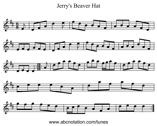 Jerry's Beaver Hat - staff notation