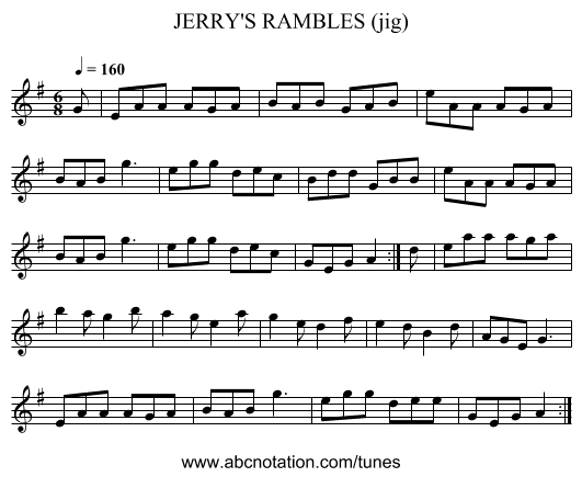 JERRY'S RAMBLES (jig) - staff notation