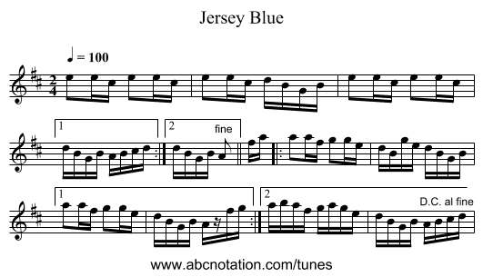 Jersey Blue - staff notation