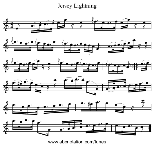 Jersey Lightning - staff notation