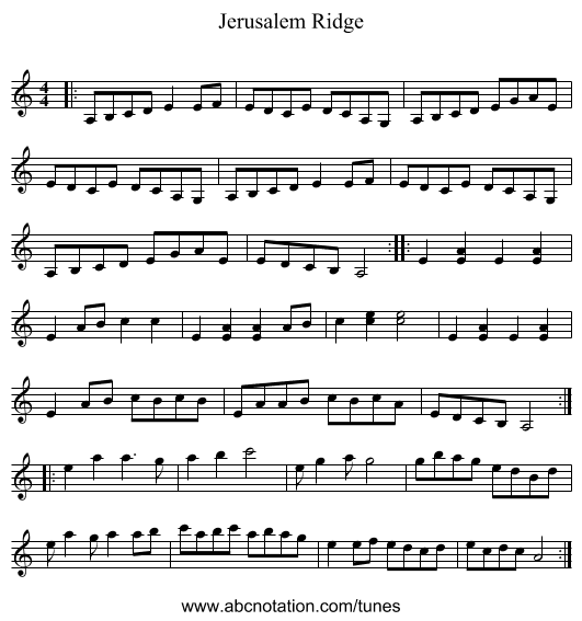 Jerusalem Ridge - staff notation