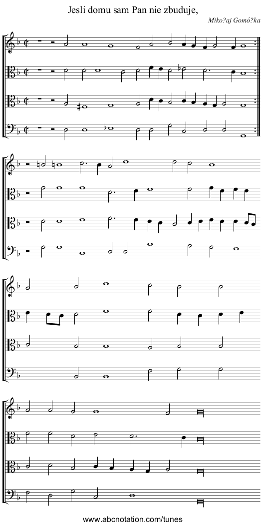 Jesli domu sam Pan nie zbuduje, - staff notation