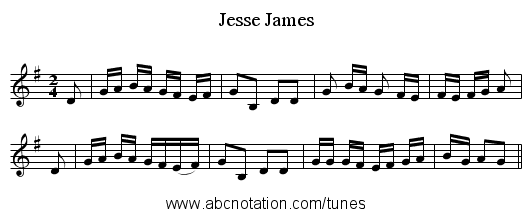 Jesse James - staff notation