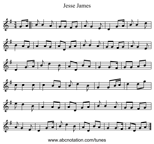 Jesse James - staff notation