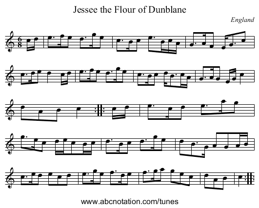 Jessee the Flour of Dunblane - staff notation