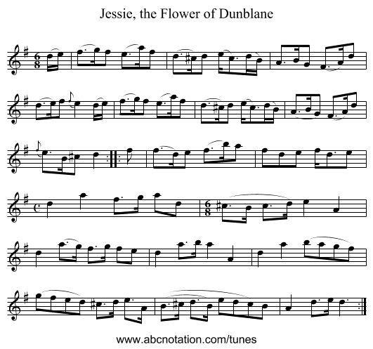 Jessie, the Flower of Dunblane - staff notation