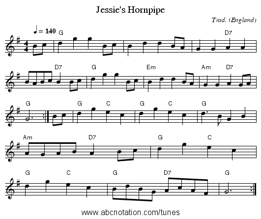 Jessie's Hornpipe - staff notation