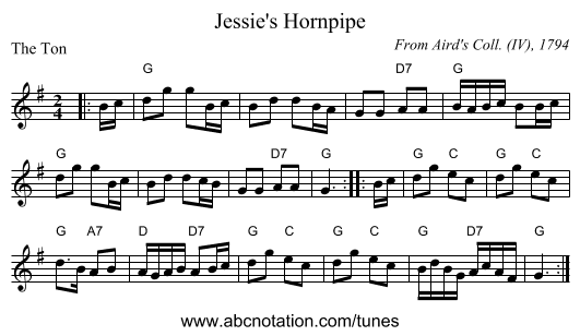 Jessie's Hornpipe - staff notation