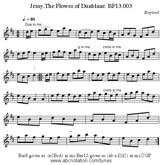 Jessy,The Flower of Dunblane. BF13.003 - staff notation