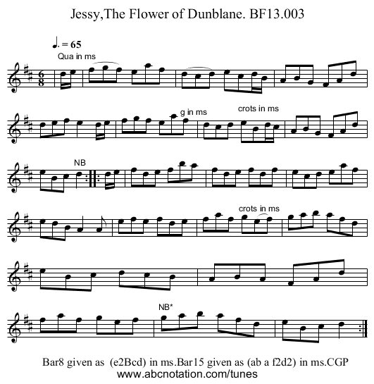 Jessy,The Flower of Dunblane. BF13.003 - staff notation