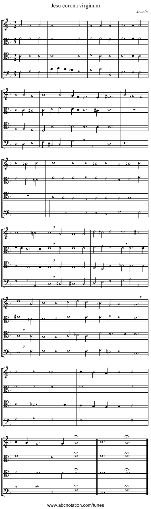 Jesu corona virginum - staff notation