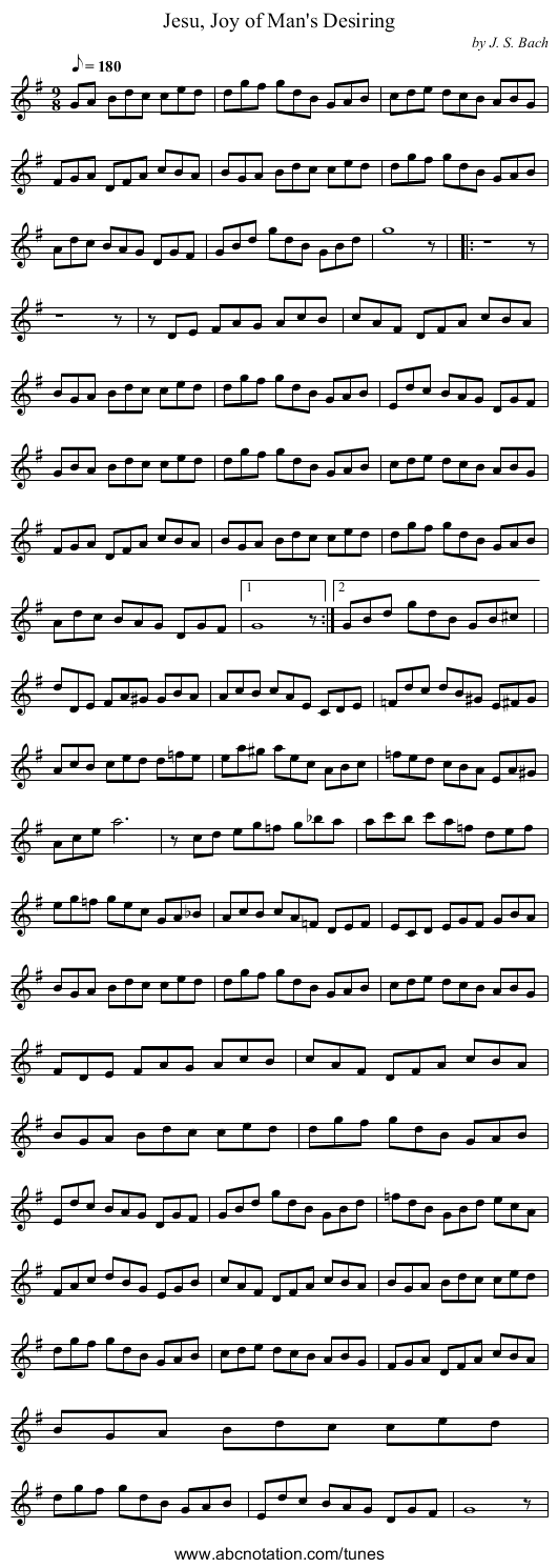Jesu, Joy of Man's Desiring - staff notation