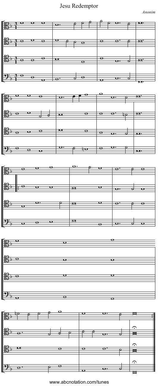 Jesu Redemptor - staff notation