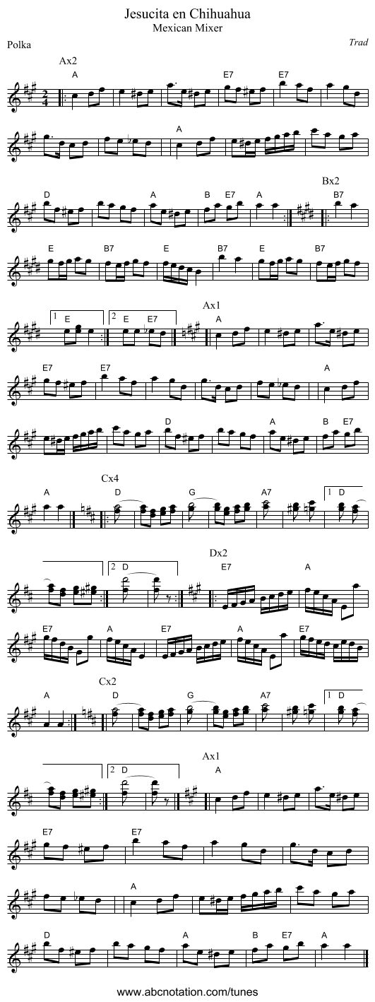 Jesucita en Chihuahua - staff notation