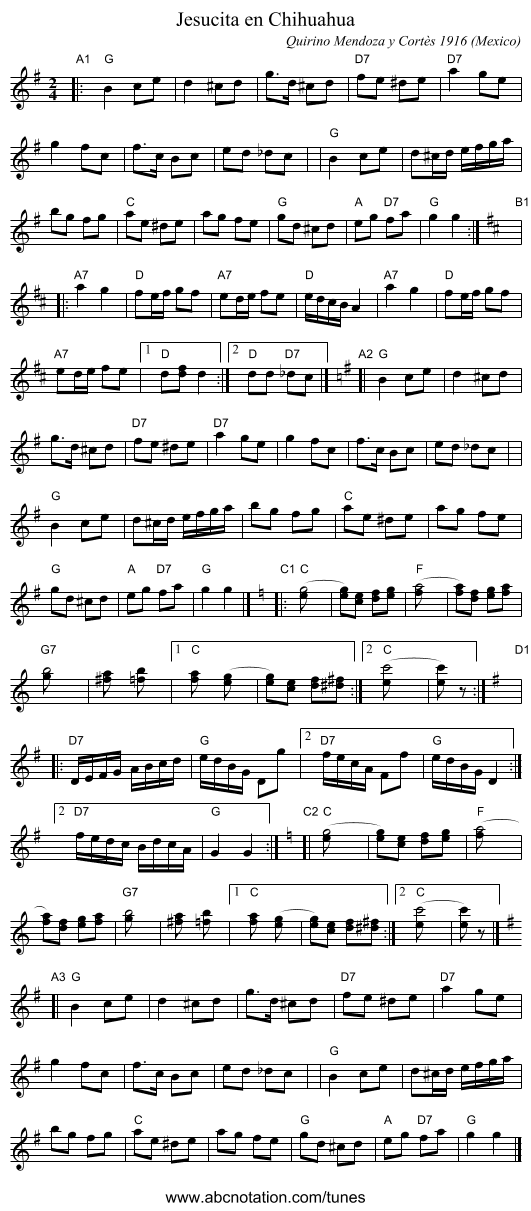 Jesucita en Chihuahua - staff notation