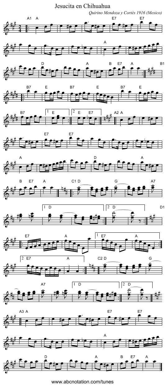 Jesucita en Chihuahua - staff notation