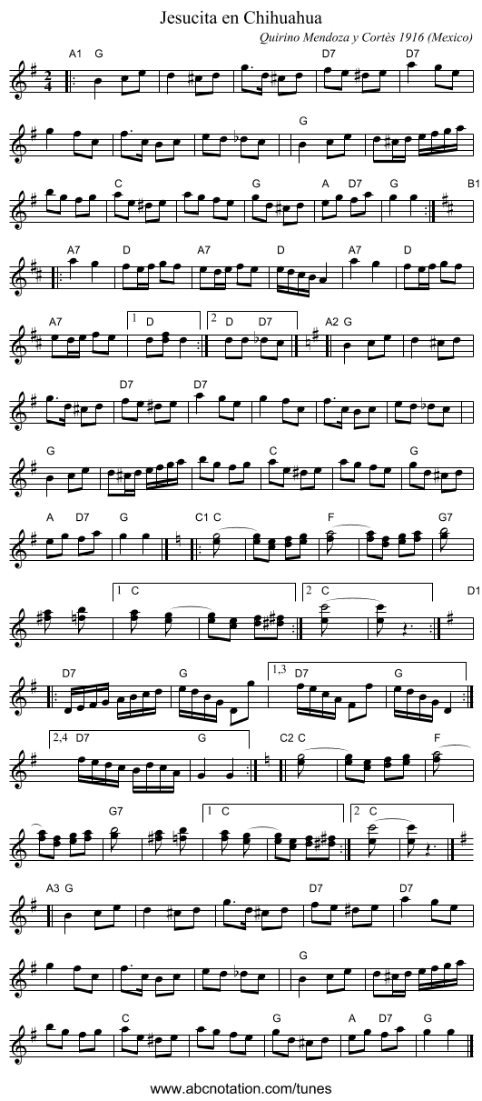 Jesucita en Chihuahua - staff notation