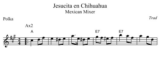 Jesucita en Chihuahua - staff notation