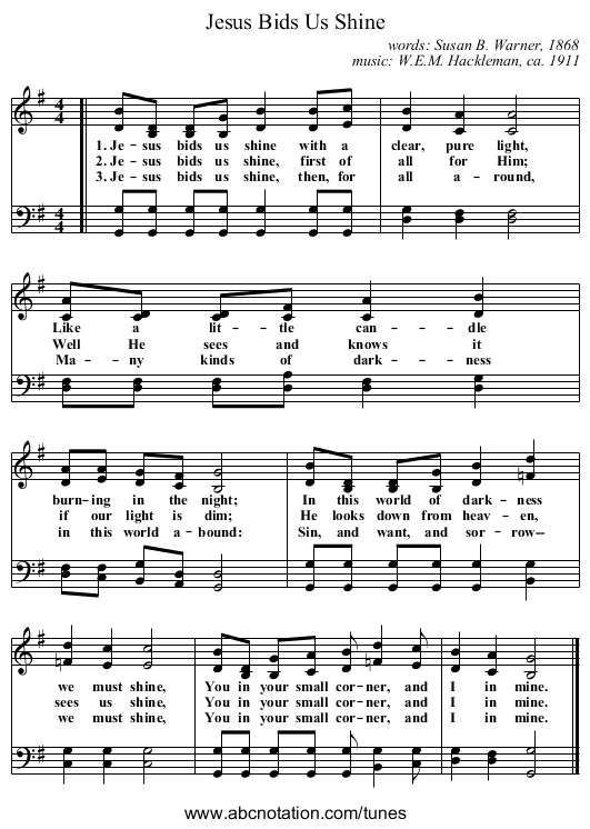 Jesus Bids Us Shine - staff notation