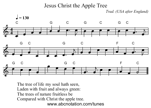 Jesus Christ the Apple Tree - staff notation