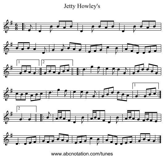 Jetty Howley's - staff notation