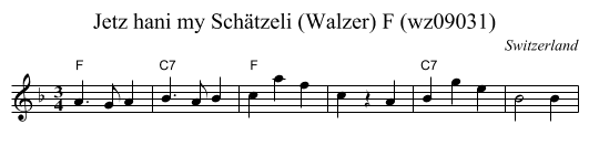 Jetz hani my Sch&auml;tzeli (Walzer) F (wz09031) - staff notation