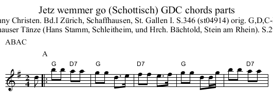 Jetz wemmer go (Schottisch) GDC chords parts - staff notation