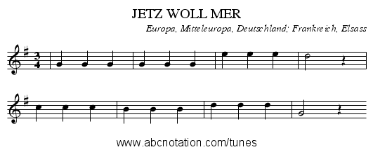 JETZ WOLL MER - staff notation
