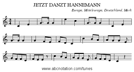 JETZT DANZT HANNEMANN - staff notation