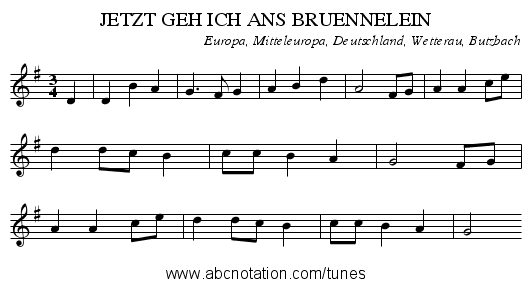 JETZT GEH ICH ANS BRUENNELEIN - staff notation