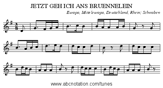 JETZT GEH ICH ANS BRUENNELEIN - staff notation