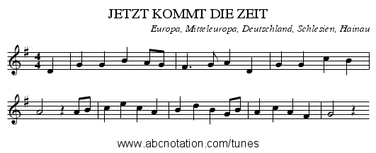 JETZT KOMMT DIE ZEIT - staff notation