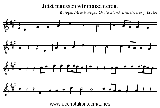 Jetzt muessen wir marschieren, - staff notation