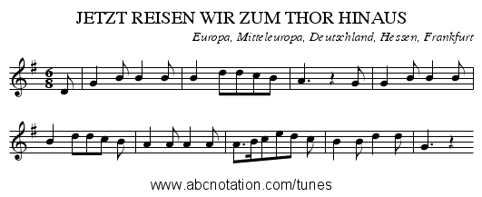 JETZT REISEN WIR ZUM THOR HINAUS - staff notation