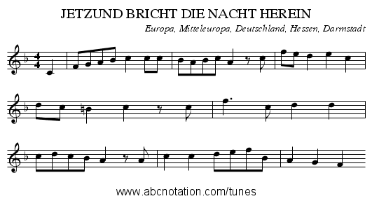 JETZUND BRICHT DIE NACHT HEREIN - staff notation