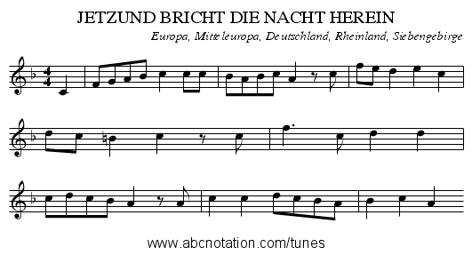 JETZUND BRICHT DIE NACHT HEREIN - staff notation