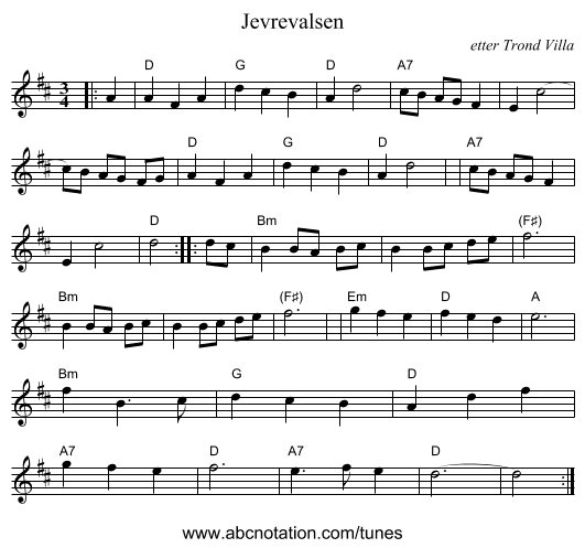 Jevrevalsen - staff notation