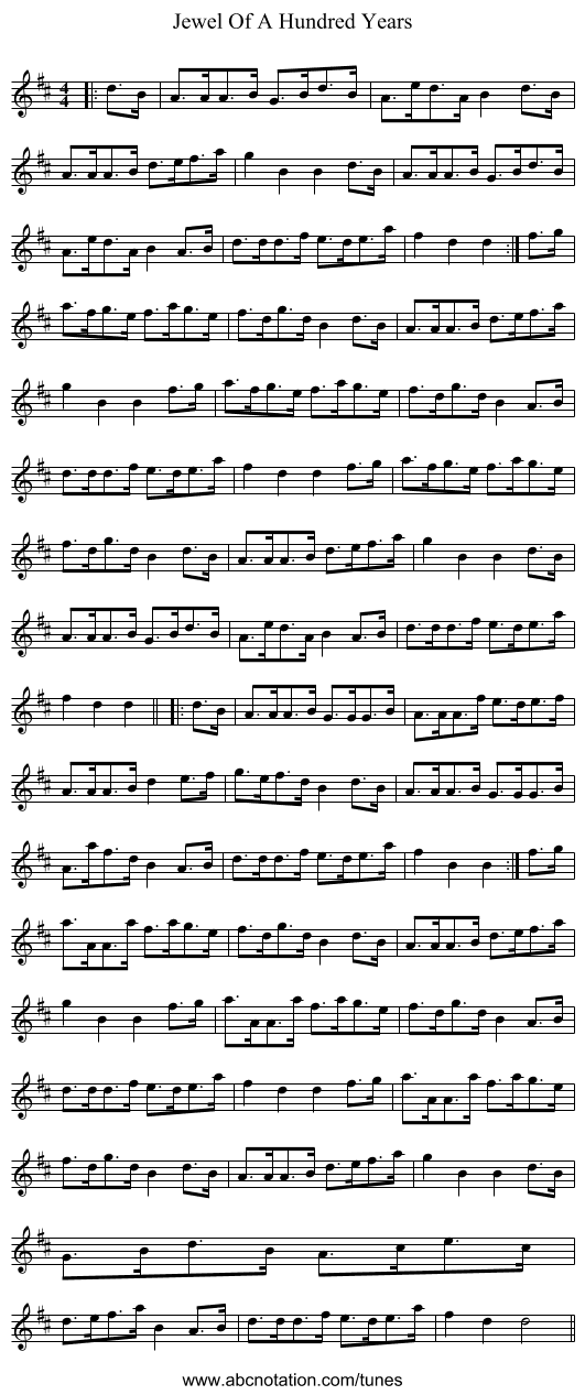 Jewel Of A Hundred Years - staff notation