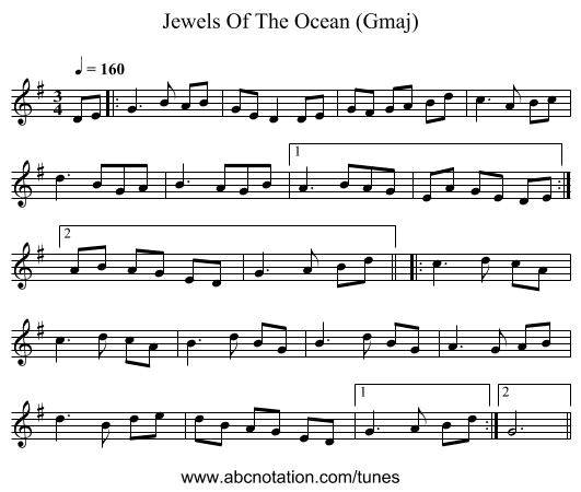 Jewels Of The Ocean (Gmaj) - staff notation