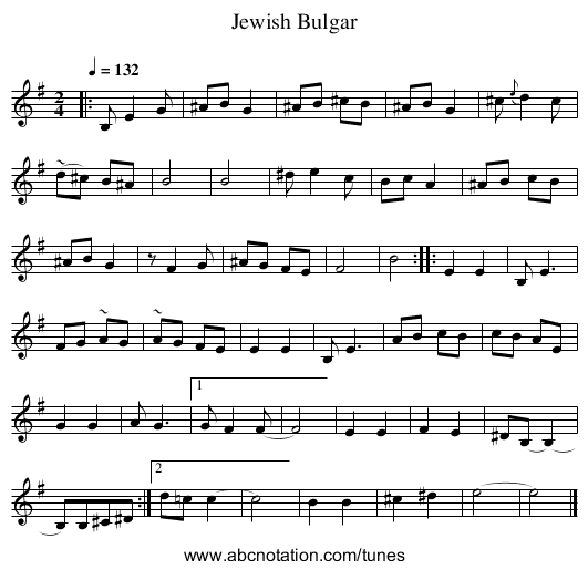 Jewish Bulgar - staff notation