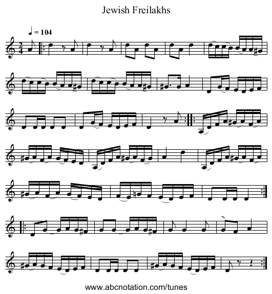Jewish Freilakhs - staff notation