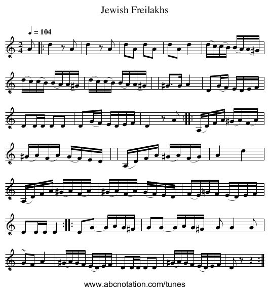 Jewish Freilakhs - staff notation