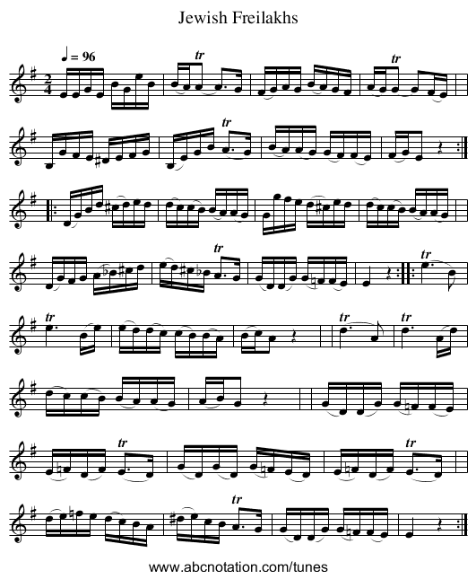 Jewish Freilakhs - staff notation