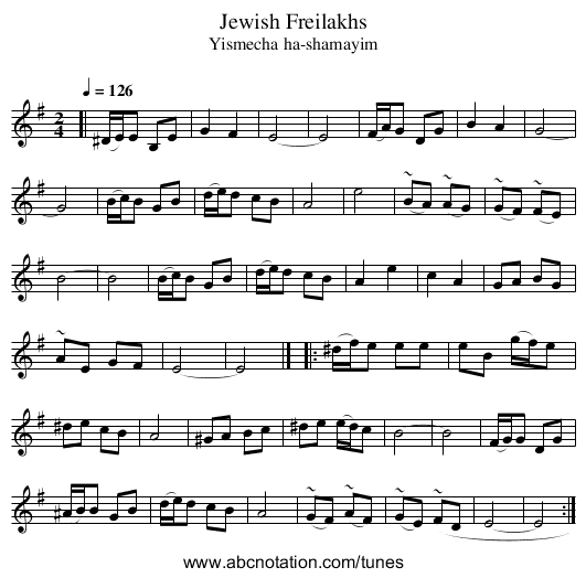 Jewish Freilakhs - staff notation