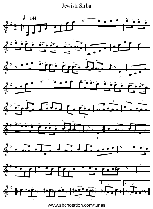 Jewish Sirba - staff notation