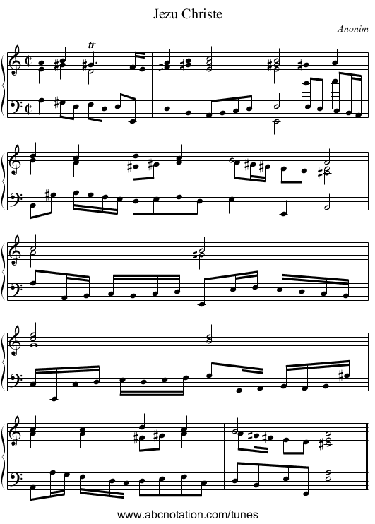 Jezu Christe - staff notation