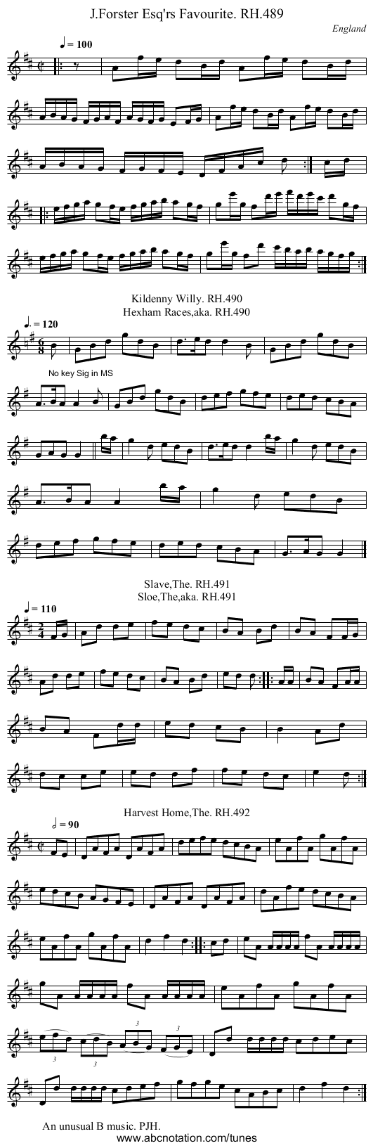 J.Forster Esq'rs Favourite. RH.489 - staff notation