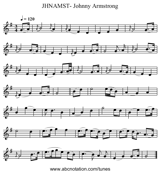 JHNAMST- Johnny Armstrong - staff notation