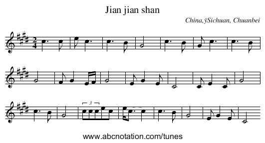 Jian jian shan - staff notation